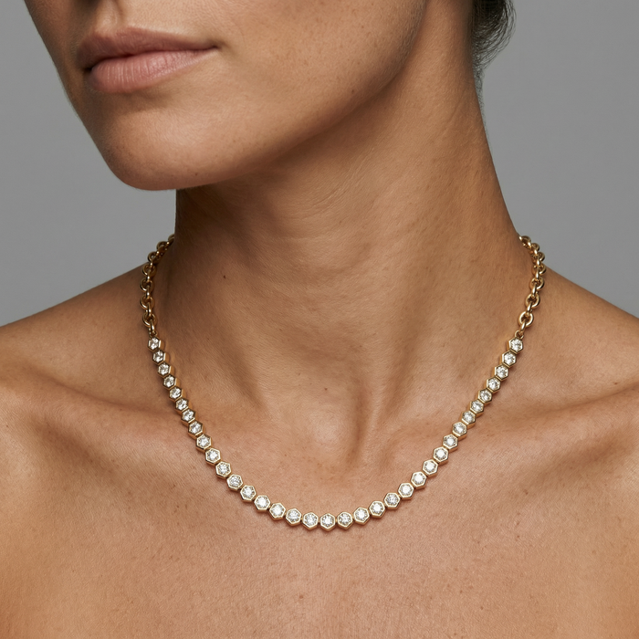 Diamond Haloed Link Necklace in 14K Yellow Gold