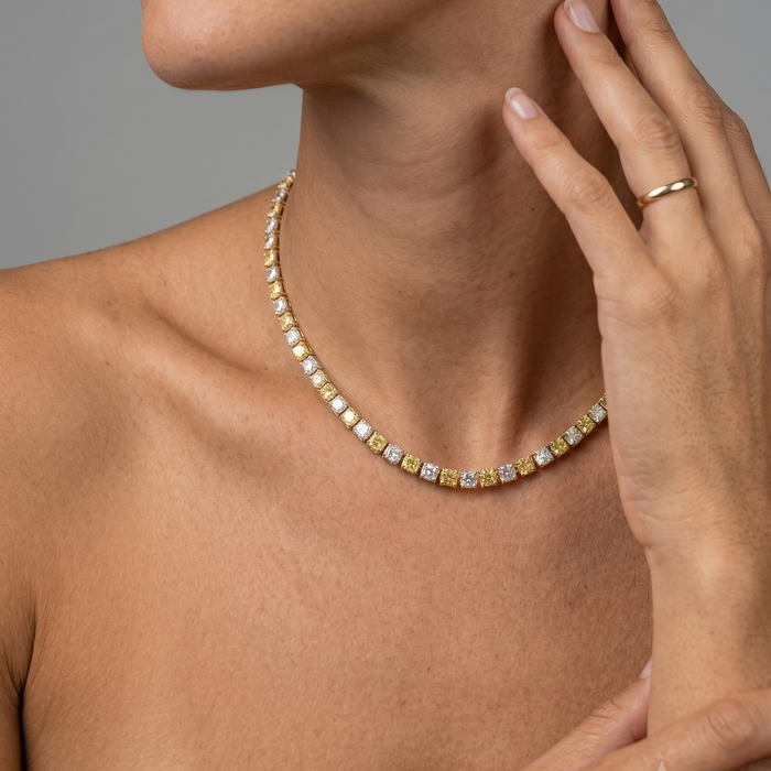 Yellow & White Lab Diamond Tennis Necklace in 14K Yellow Gold