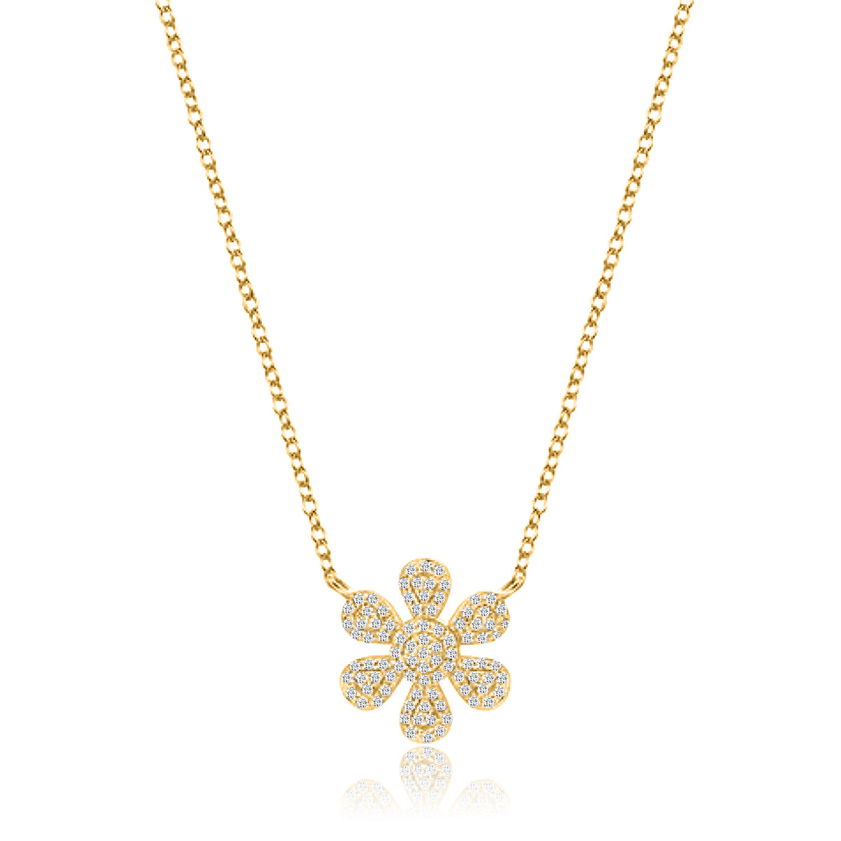 Diamond Flower Necklace in 14K Yellow Gold