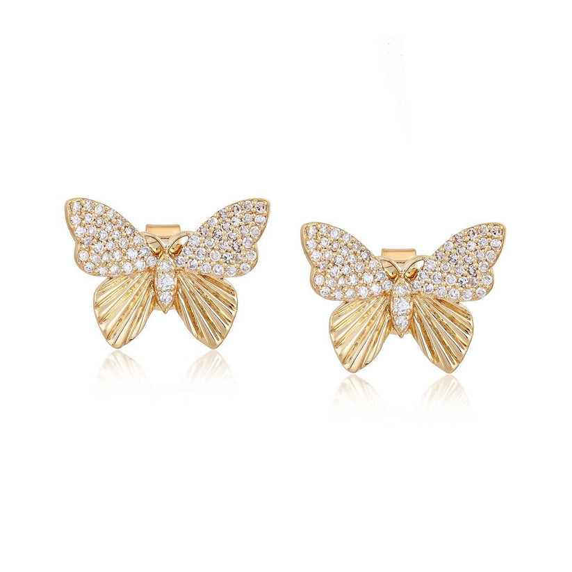 Butterfly Decorative Diamond Stud Earrings in 14K Yellow Gold