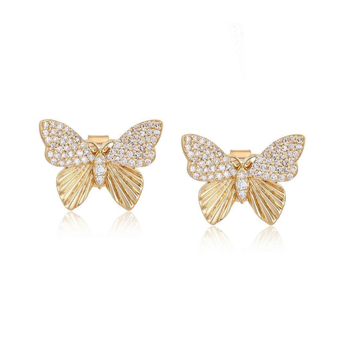 Butterfly Decorative Diamond Stud Earrings in 14K Yellow Gold