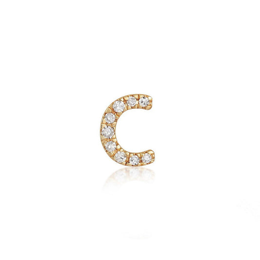 C Initial Diamond Letter Stud Earrings in 14K Yellow Gold
