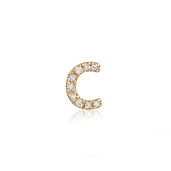 C Initial Diamond Letter Stud Earrings in 14K Yellow Gold