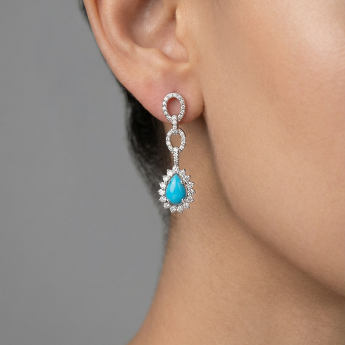 Serene Ocean Turquoise Diamond Drop Earrings in 18K White Gold