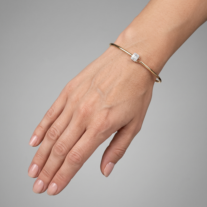 Nine Baguette Diamond Bangle Bracelet in 14K Yellow Gold