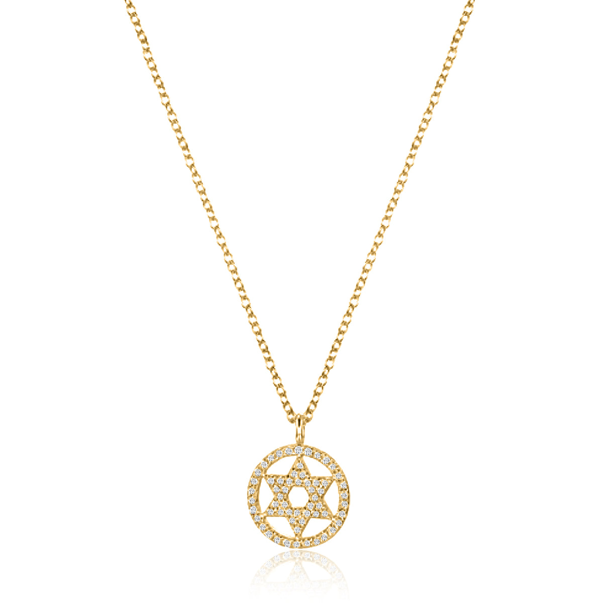 Star of David Circle Diamond Pendant Necklace in 14K Yellow Gold