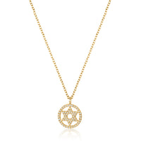 Star of David Circle Diamond Pendant Necklace in 14K Yellow Gold