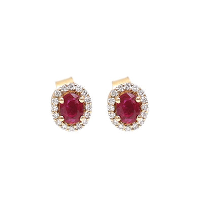Ruby Celestial Halo 18K Natural Diamond Yellow Gold Stud Earrings