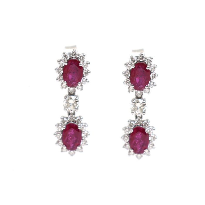 Ruby Double Halo 18K Natural Diamond White Gold Drop Earrings