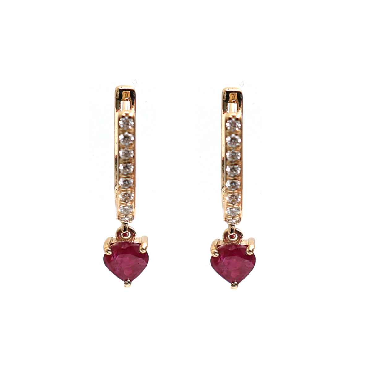 Ruby Heart Drop Earrings in 18K Yellow Gold