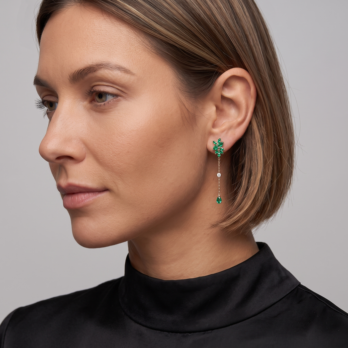 Green Sapphire Diamond Earrings in 14K Yellow Gold
