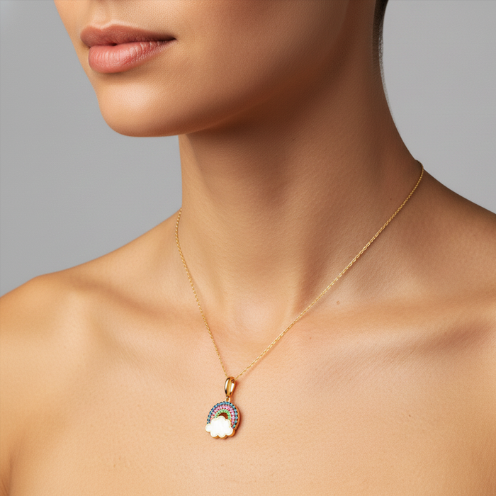 Tsavorite Pink Sapphire Pendant Necklace in 14K Yellow Gold