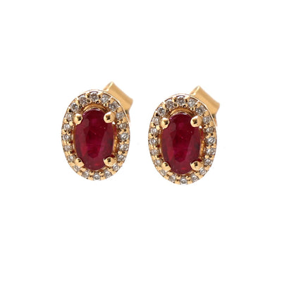 Ruby Radiance Halo 18K Natural Diamond Yellow Gold Stud Earrings