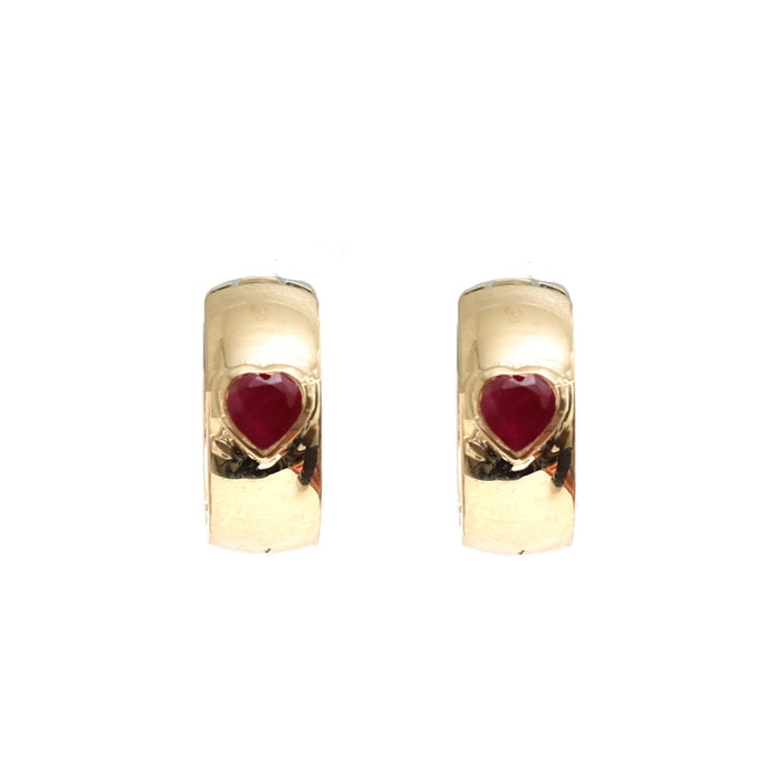 Ruby Heart 14K (18K Custom) Yellow Gold Hoop Earrings