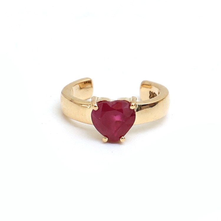Ruby Heart Huggie 18K Yellow Gold Hoop Earring