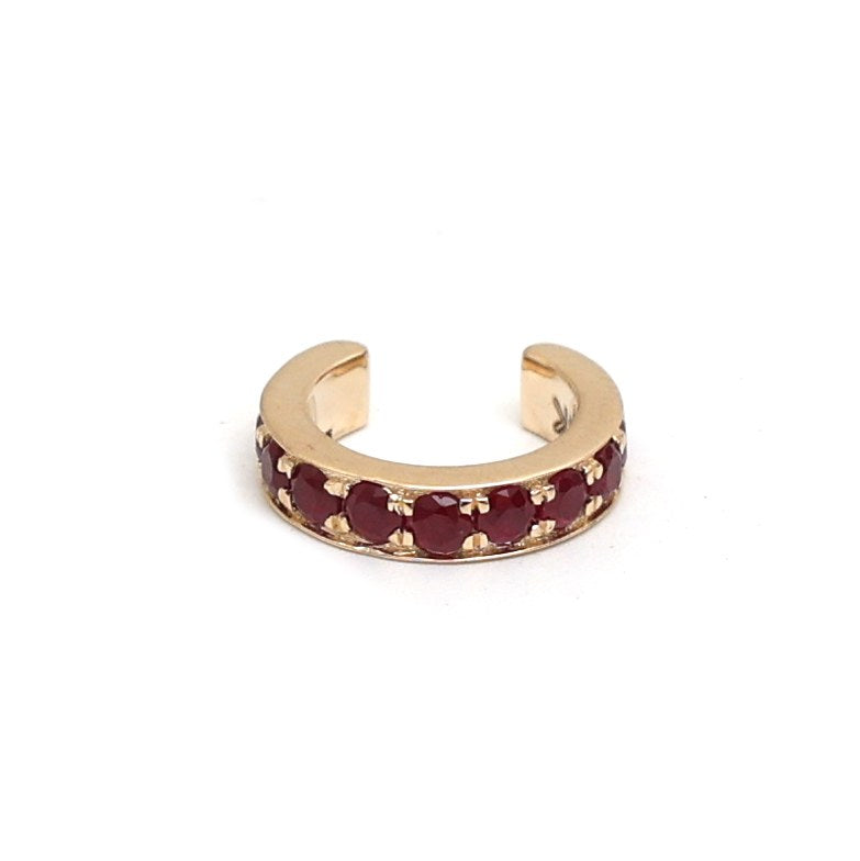 Ruby Half 14K (18k Custom) Eternity Ear Cuff Earring Yellow Gold