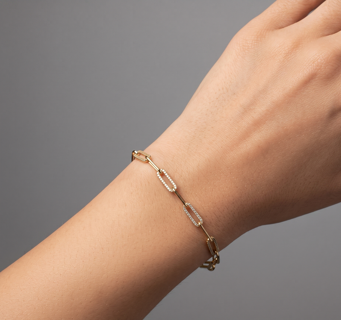 Paperclip Diamond Crafted Link Bracelet in 14K Gold