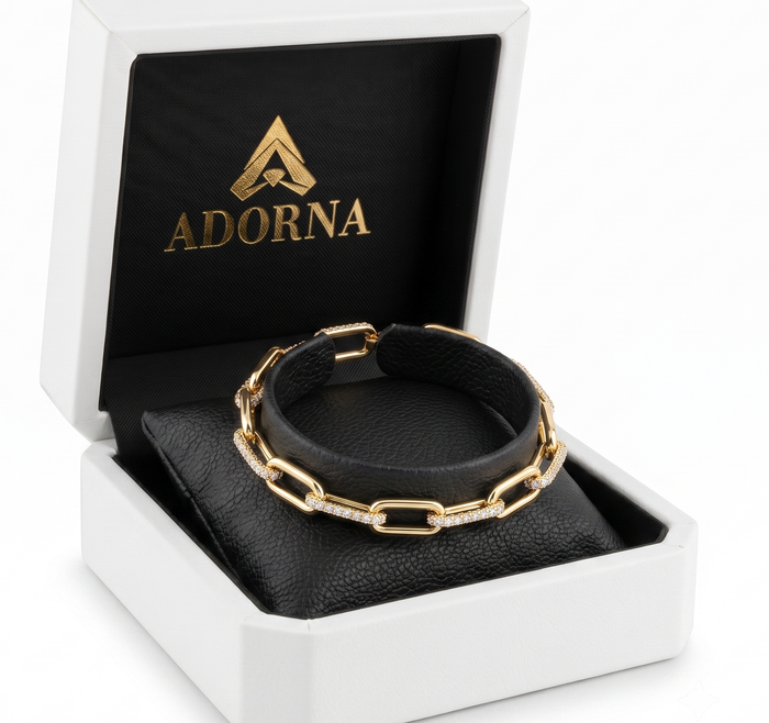 Paperclip Diamond Crafted Link Bracelet in 14K Gold