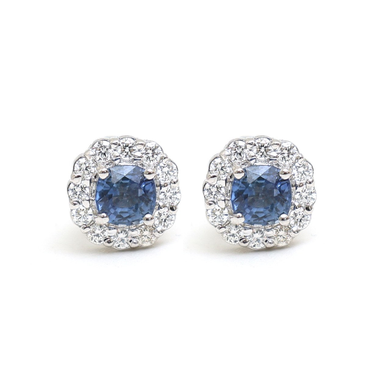 Blue Sapphire 18K Natural Diamond White Stud Earrings
