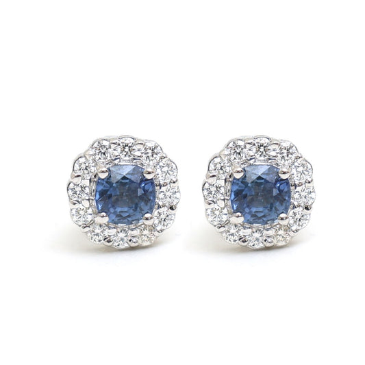 Blue Sapphire 18K Natural Diamond White Stud Earrings