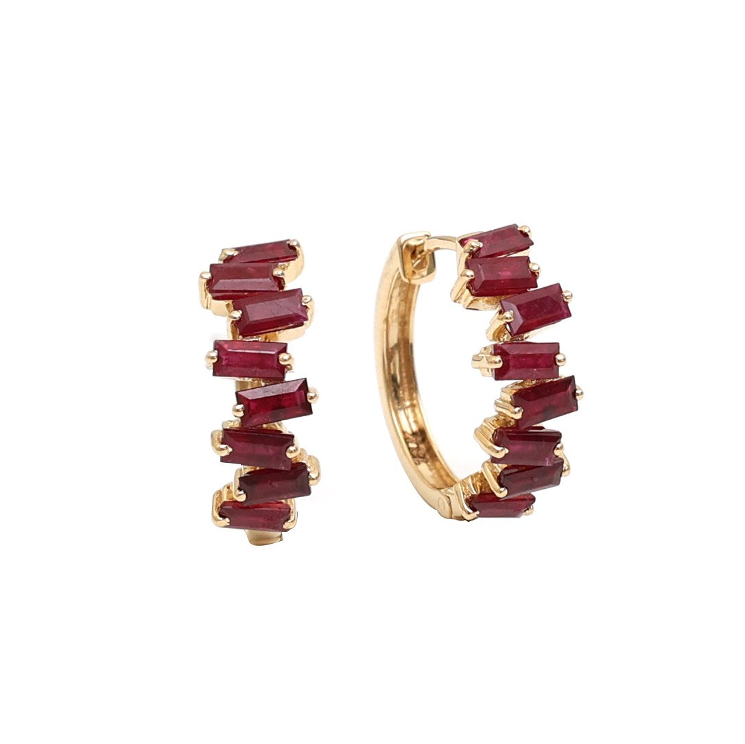 Ruby Hoop Earrings in 18K Yellow Gold