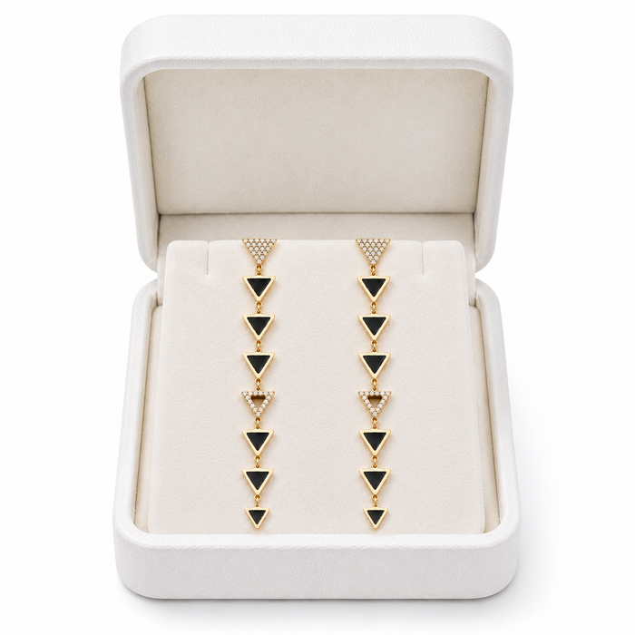 Black Diamond Shine Drop Earrings in 14K Yellow Gold