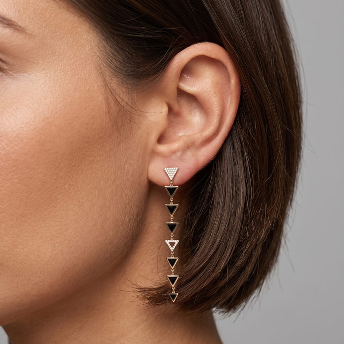 Black Diamond Shine Drop Earrings in 14K Yellow Gold