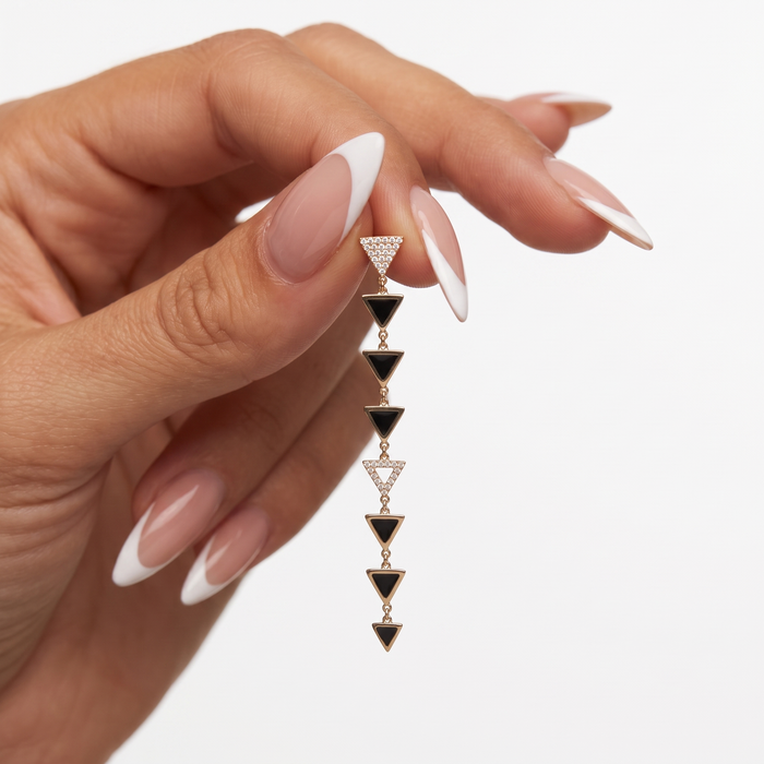 Black Diamond Shine Drop Earrings in 14K Yellow Gold
