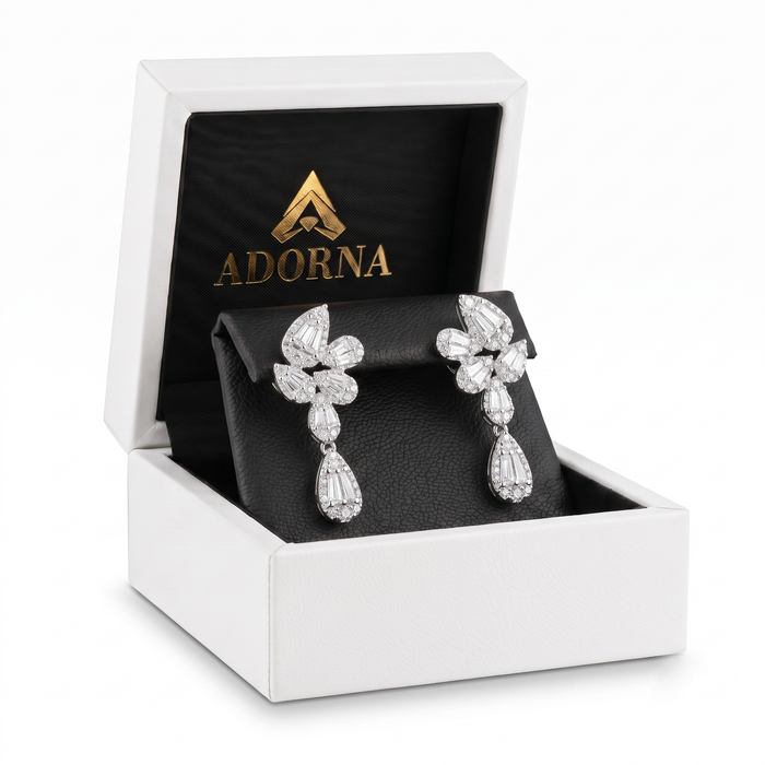 Cluster Baguette Drop Earrings in 14K White Gold