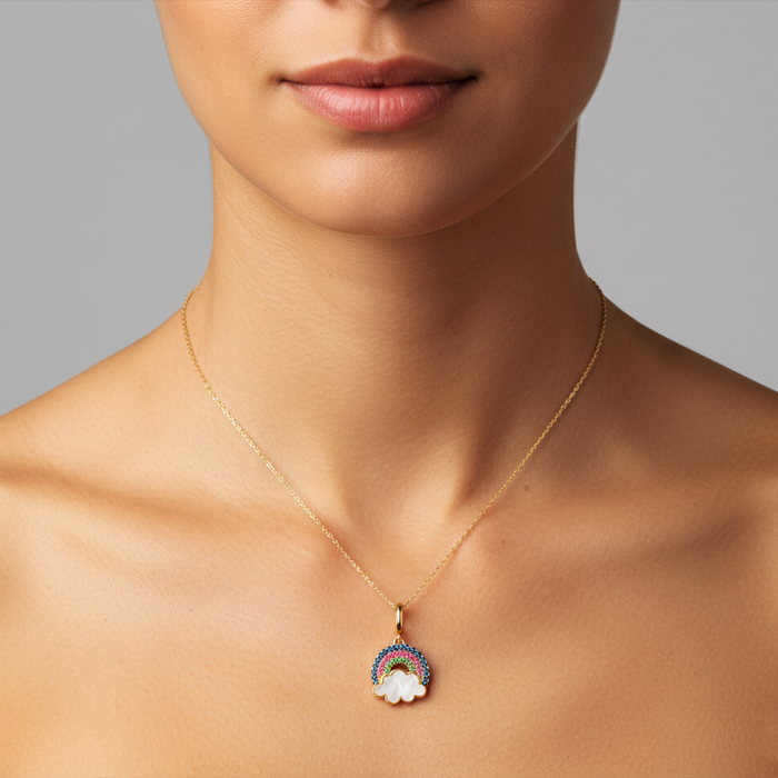 Tsavorite Pink Sapphire Pendant Necklace in 14K Yellow Gold