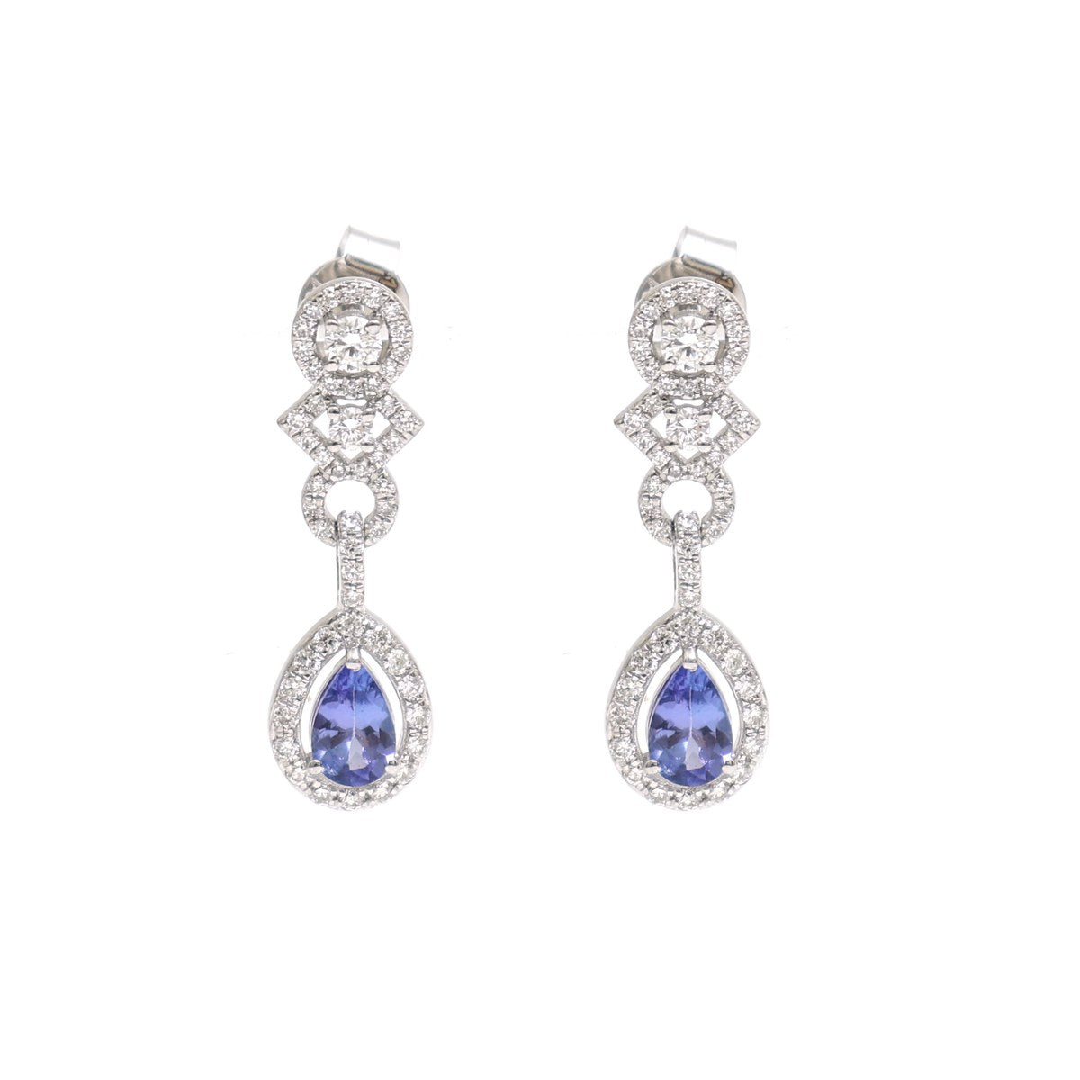 Tanzanite Celestial Halo 18K Natural Diamond White Gold Drop Earrings