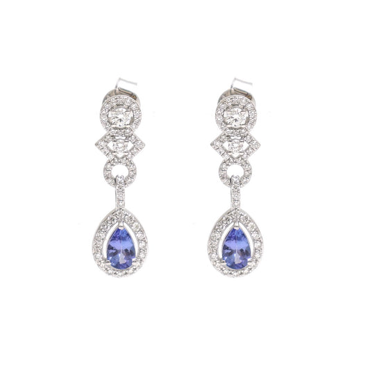 Tanzanite Celestial Halo 18K Natural Diamond White Gold Drop Earrings