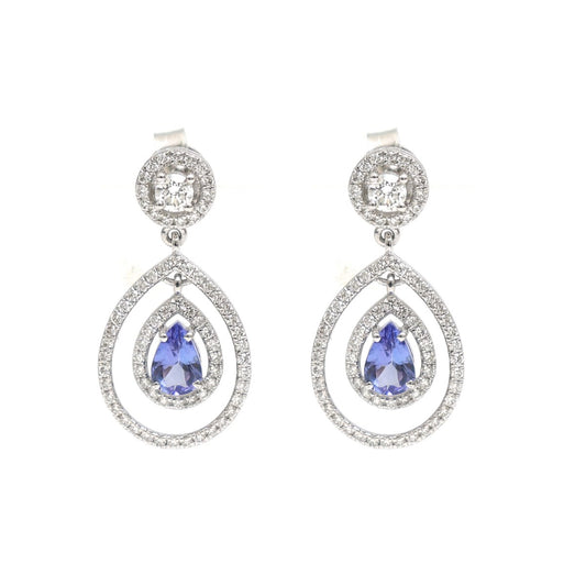 Tanzanite Aurora 18K Natural Diamond White Gold Drop Earrings