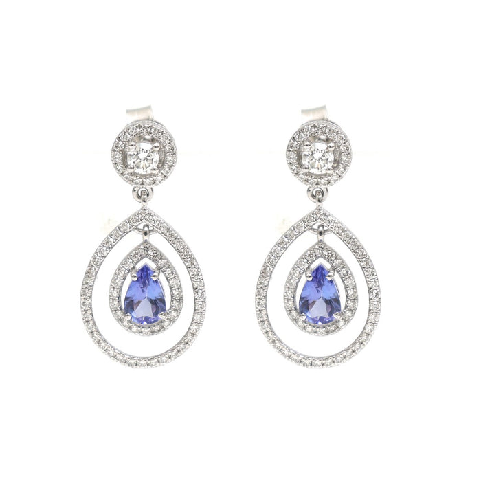 Tanzanite Aurora 18K Natural Diamond White Gold Drop Earrings