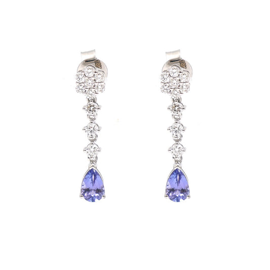 Tanzanite Cascade 18K Natural Diamond White Gold Drop Earrings