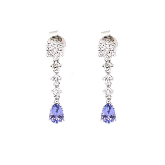 Tanzanite Cascade 18K Natural Diamond White Gold Drop Earrings