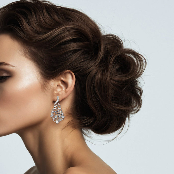 Chandellier Free Style Diamond Earrings in 18K White Gold