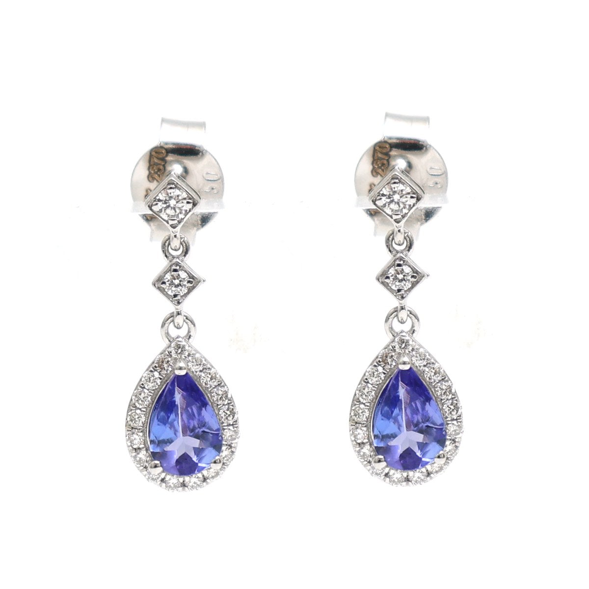 Pear Tanzanite Halo 18K Natural Diamond White Gold Drop Earrings