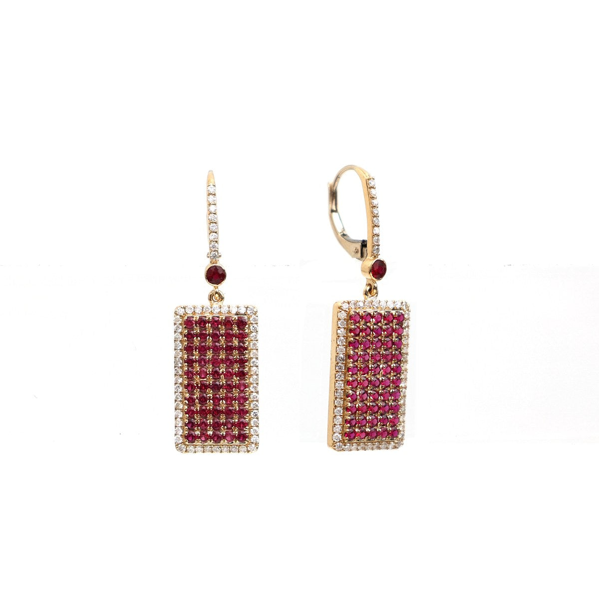 Ruby Pavé Panel 18K Natural Diamond Gold Drop Earrings