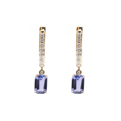 Tanzanite & Natural Diamond Drop Earrings in 18K Yellow Gold