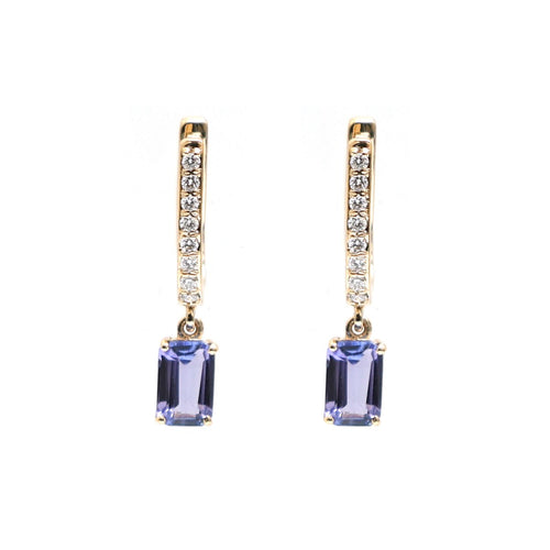Tanzanite 18K Natural Diamond Yellow Gold Drop Earrings