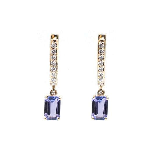 Tanzanite & Natural Diamond Drop Earrings in 18K Yellow Gold