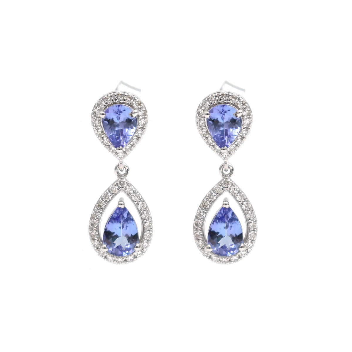 Tanzanite Cascade 18K Natural Diamond White Gold Double Drop Earrings