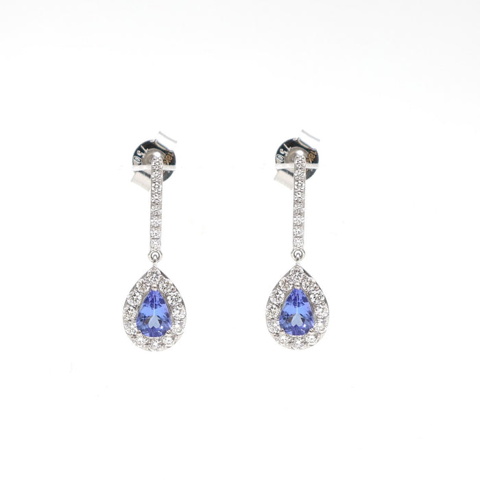 Tanzanite Elegance 18K Natural Diamond White Gold Drop Earrings