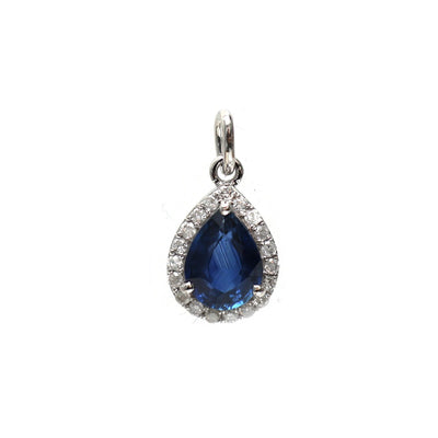 Midnight Sapphire Diamond Halo 18K White Gold Pendant Necklace