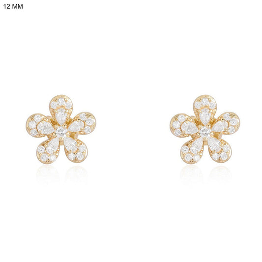 Petal Cluster Jelly Fish Diamond Earrings in 14K Yellow Gold