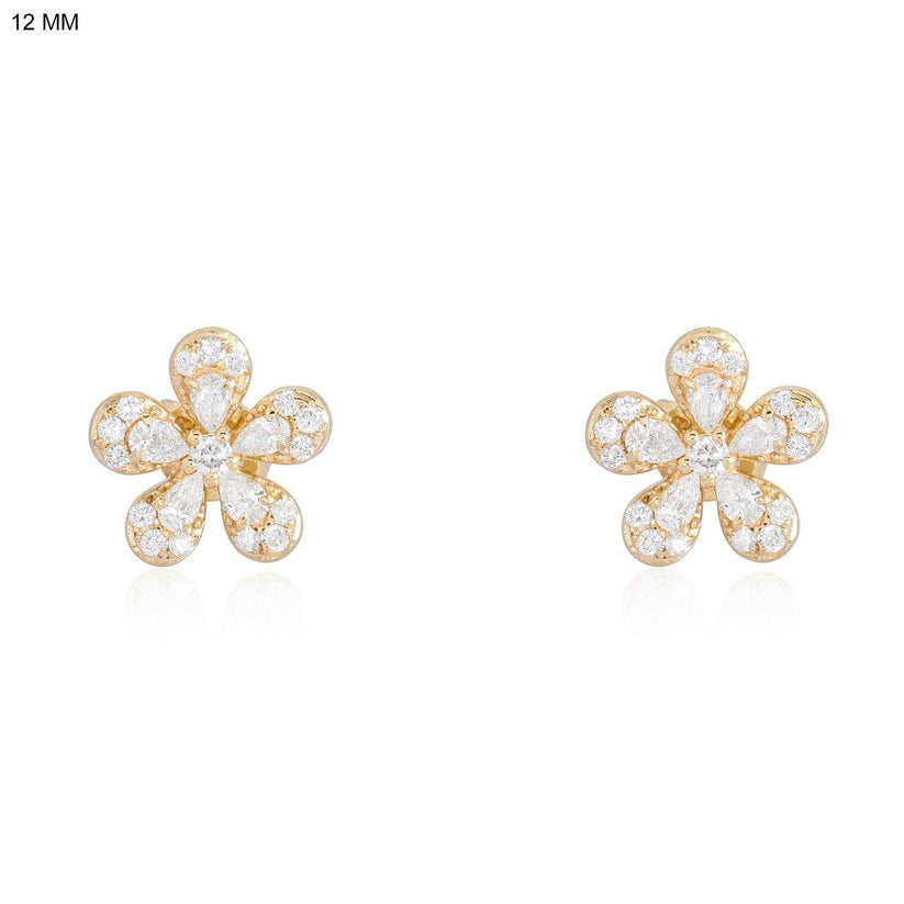 Petal Cluster Jelly Fish Diamond Earrings in 14K Yellow Gold