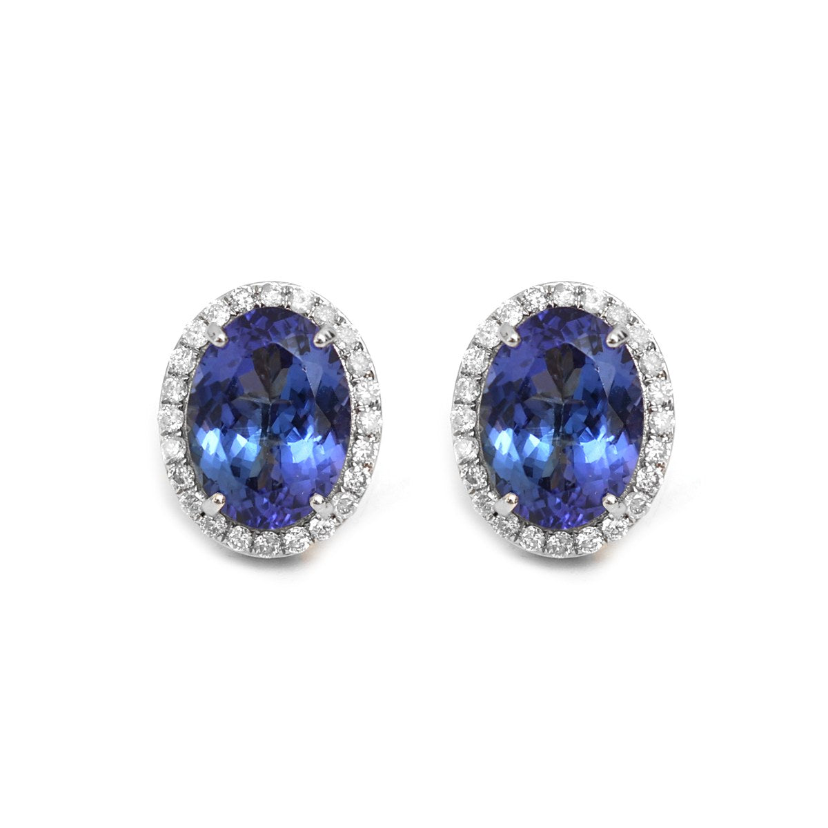 Tanzanite Starlight Halo 18K Natural Diamond White Gold Stud Earrings