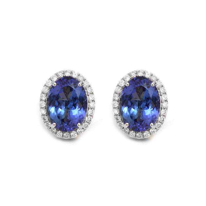 Tanzanite Starlight Halo 18K Natural Diamond White Gold Stud Earrings