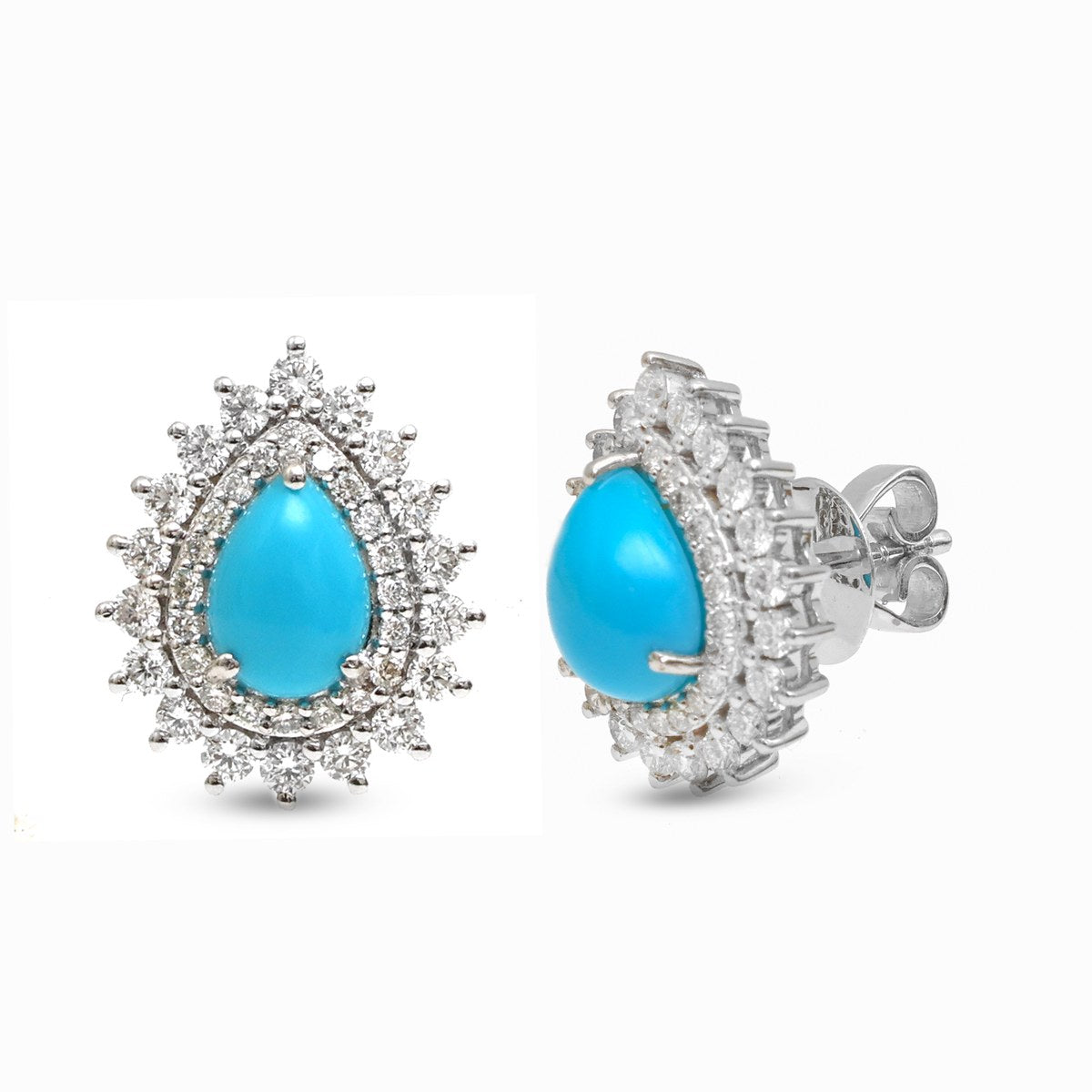 Turquoise Celestial Halo 14K (18k custom) Natural Diamond White Gold Stud Earrings